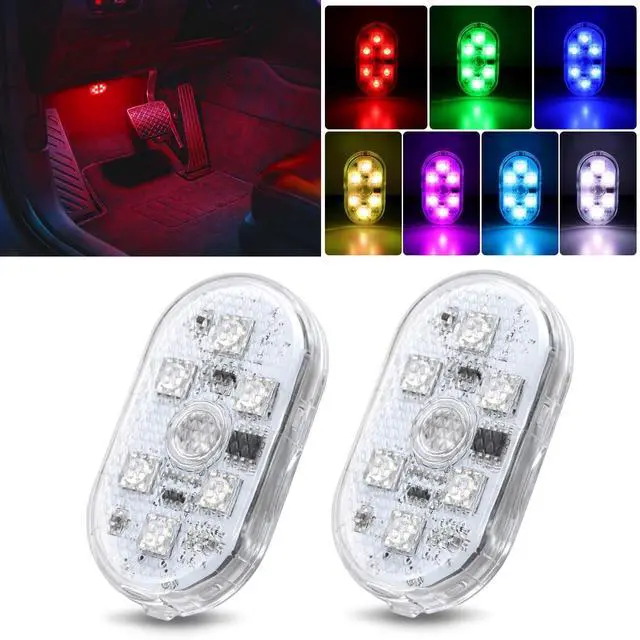 Main image of Wireless Magnetic RGB LED Interior Lights, 2 PCS 7 Colors USB Rechargeable Universal Mini Sticky Footwell Ambient Atmosphere Reading Lamp with Touch Sensor, Portable Night Lighting for Car