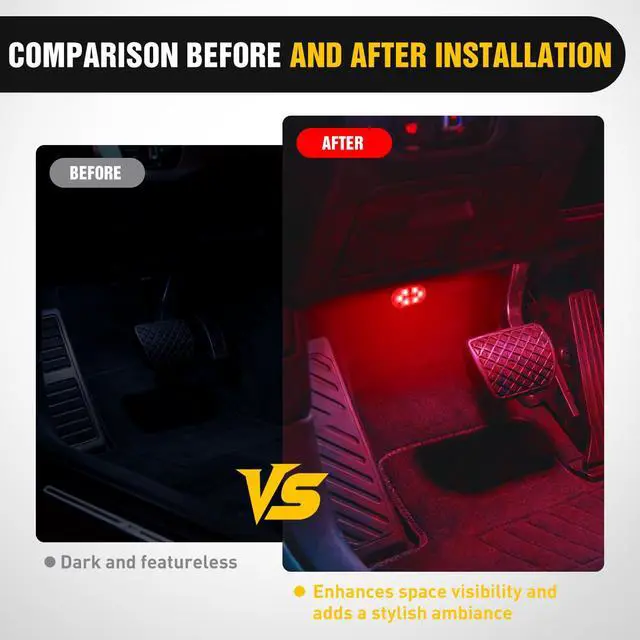 Alt view image 4 of 7 - Wireless Magnetic RGB LED Interior Lights, 2 PCS 7 Colors USB Rechargeable Universal Mini Sticky Footwell Ambient Atmosphere Reading Lamp with Touch Sensor, Portable Night Lighting for Car