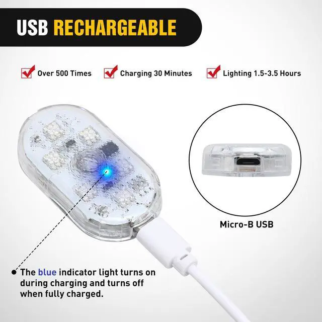 Alt view image 7 of 7 - Wireless Magnetic RGB LED Interior Lights, 2 PCS 7 Colors USB Rechargeable Universal Mini Sticky Footwell Ambient Atmosphere Reading Lamp with Touch Sensor, Portable Night Lighting for Car