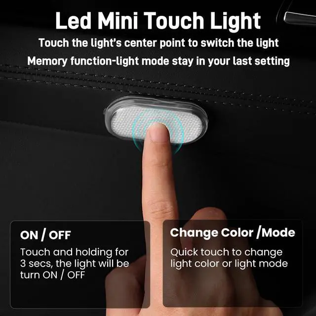 Alt view image 2 of 5 - 4PCS Wireless Car Led Interior Lights with Touch Control, 7 Colors Magnetic Car Dome Lamp, USB Rechargeable Cordless Footwell Ambient Light for Cars Truck Van,Cabinet, Wardrobe