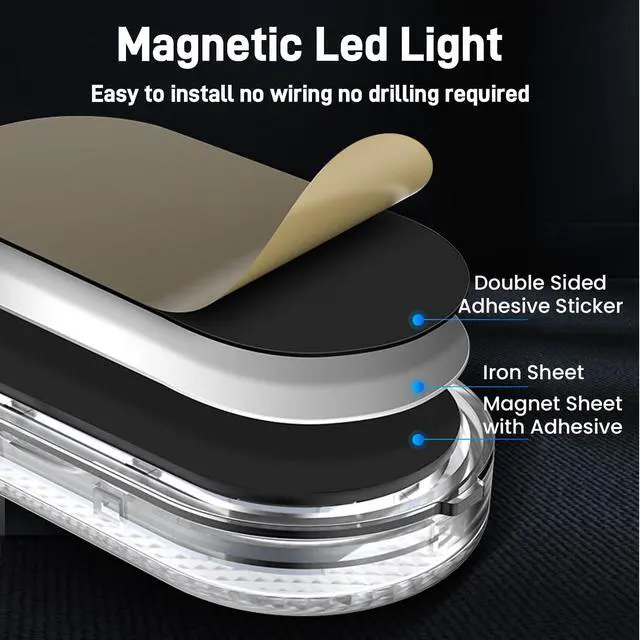Alt view image 3 of 5 - 4PCS Wireless Car Led Interior Lights with Touch Control, 7 Colors Magnetic Car Dome Lamp, USB Rechargeable Cordless Footwell Ambient Light for Cars Truck Van,Cabinet, Wardrobe