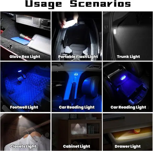 Alt view image 5 of 5 - 4PCS Wireless Car Led Interior Lights with Touch Control, 7 Colors Magnetic Car Dome Lamp, USB Rechargeable Cordless Footwell Ambient Light for Cars Truck Van,Cabinet, Wardrobe