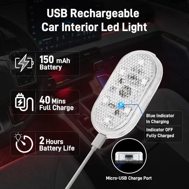 Alt view image 4 of 5 - 4PCS Wireless Car Led Interior Lights with Touch Control, 7 Colors Magnetic Car Dome Lamp, USB Rechargeable Cordless Footwell Ambient Light for Cars Truck Van,Cabinet, Wardrobe