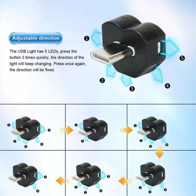 Alt view image 4 of 6 - Mini USB Type C LED Light, 8 Color RGB Interior Atmosphere Lighting for Phone, Laptop, Keyboard, Night Lamp, Decoration Brightness Direction Adjustable(Quantity: 2)
