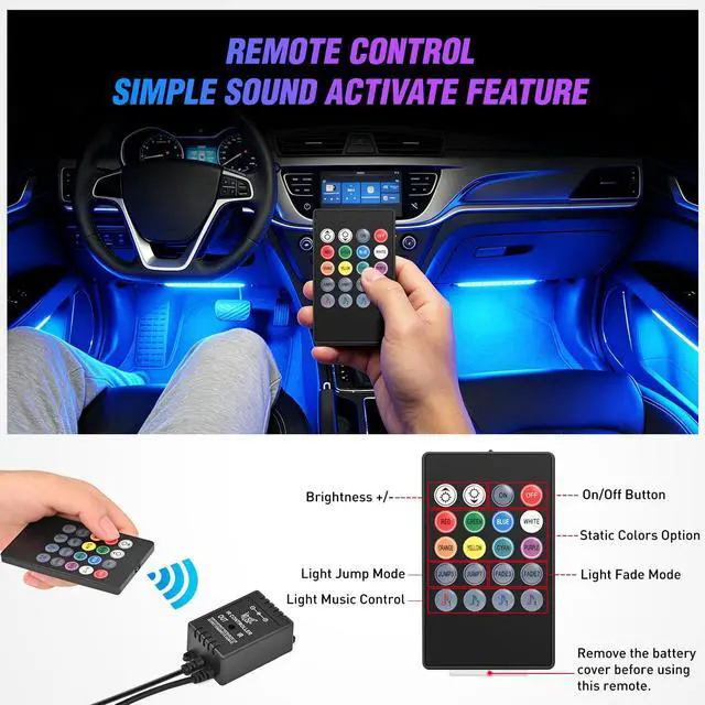 Alt view image 3 of 7 - 48 LEDs DC 5V Multicolor Music Car Strip Light Under Dash Lighting Kit with Sound Active Function and Wireless Remote Control, 2 Years Warranty, 4PCS USB Interior Lights