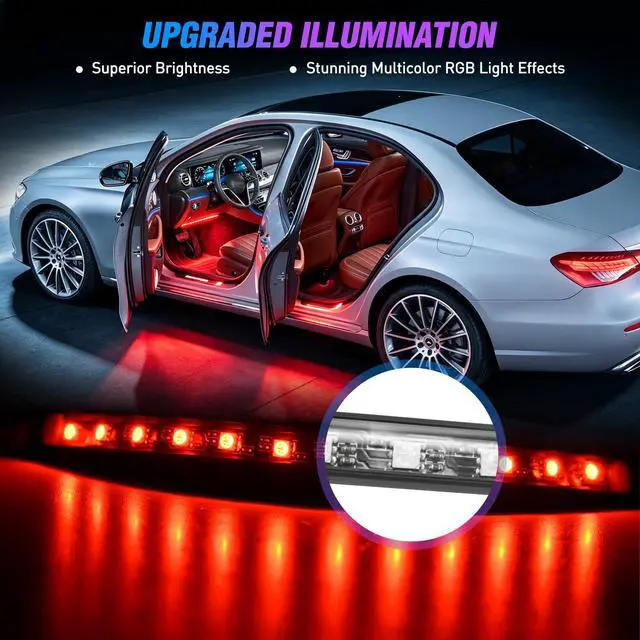Alt view image 6 of 7 - 48 LEDs DC 5V Multicolor Music Car Strip Light Under Dash Lighting Kit with Sound Active Function and Wireless Remote Control, 2 Years Warranty, 4PCS USB Interior Lights