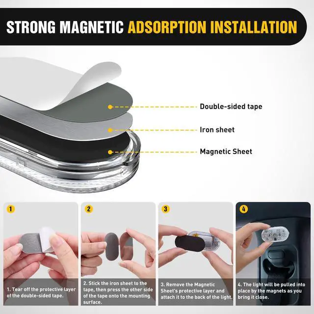 Alt view image 6 of 7 - Wireless Magnetic RGB LED Interior Lights, 4 PCS 7 Colors USB Rechargeable Universal Mini Sticky Footwell Ambient Atmosphere Reading Lamp with Touch Sensor, Portable Night Lighting for Car