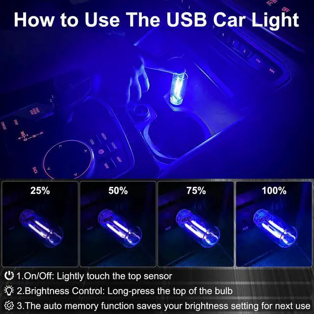 Alt view image 4 of 7 - 2 PCS Car USB Night Light Bulb, Touch Dimmable Car Interior Ambient Lights, Portable Mini USB Retro Glass Bottle Lamp Decorations for Vehicle, Bedroom, Hallway, Camping (Blue)