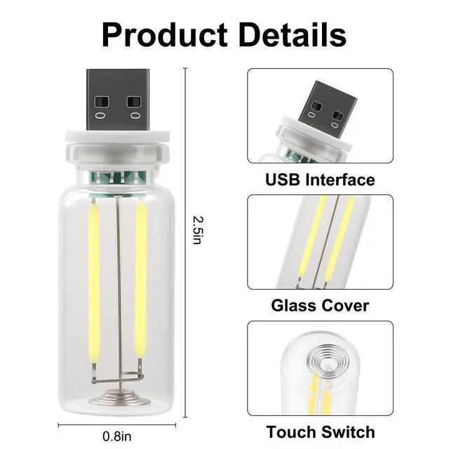 Alt view image 5 of 7 - 2 PCS Car USB Night Light Bulb, Touch Dimmable Car Interior Ambient Lights, Portable Mini USB Retro Glass Bottle Lamp Decorations for Vehicle, Bedroom, Hallway, Camping (Blue)