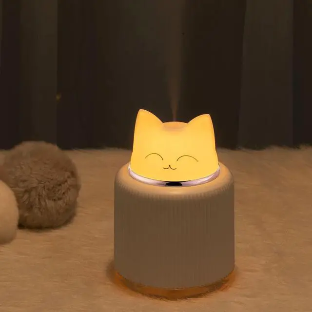 Alt view image 2 of 6 - Mini Humidifier-Cute Cat Mist Humidifier for Kids Bedroom, Small Ultrasonic humidifier for Home Car Office with USB 2 LED Colors, Waterless Auto Shutoff, Quiet 300ml (Pink)