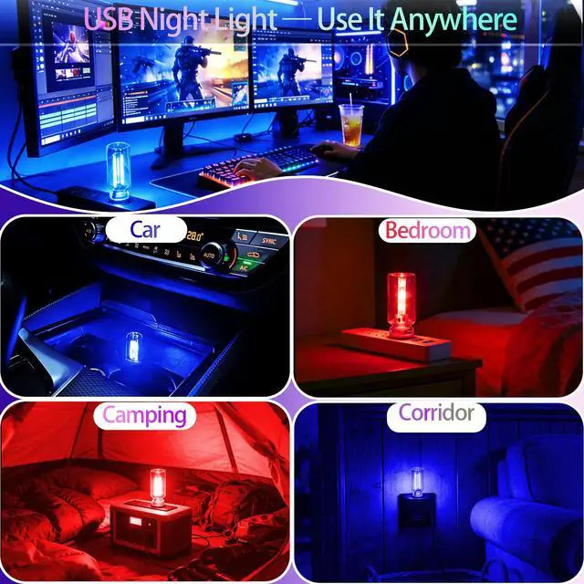 Alt view image 4 of 5 - USB LED Ambient Light 4 Pack, RGB Clear Glass Mini USB Lamp Touch Control
