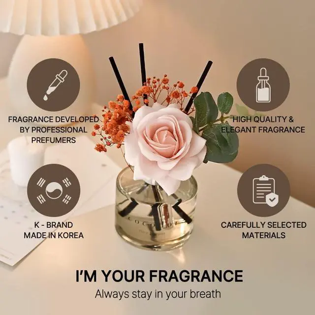 Alt view image 2 of 7 - Rose Flower Reed Diffuser/April Breeze/6.7oz(200ml)/1 Pack/Reed Diffuser, Reed Diffuser Set, Oil Diffuser & Reed Diffuser Sticks, Home Decor & Office Decor, Fragrance and Gifts