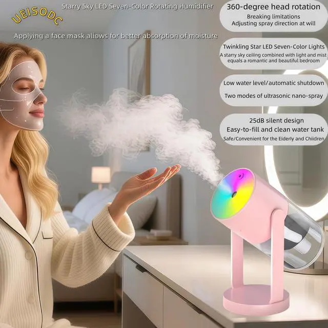 Alt view image 2 of 7 - UEISODC Bedroom Humidifier, USB Mini Portable Humidifier with Ultrasonic Nano-Fine Mist, Auto Shut-Off, Rotatable Design, Quiet Operation, and Easy Refilling & Cleaning