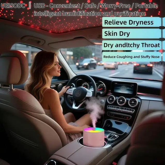 Alt view image 3 of 7 - UEISODC Bedroom Humidifier, USB Mini Portable Humidifier with Ultrasonic Nano-Fine Mist, Auto Shut-Off, Rotatable Design, Quiet Operation, and Easy Refilling & Cleaning