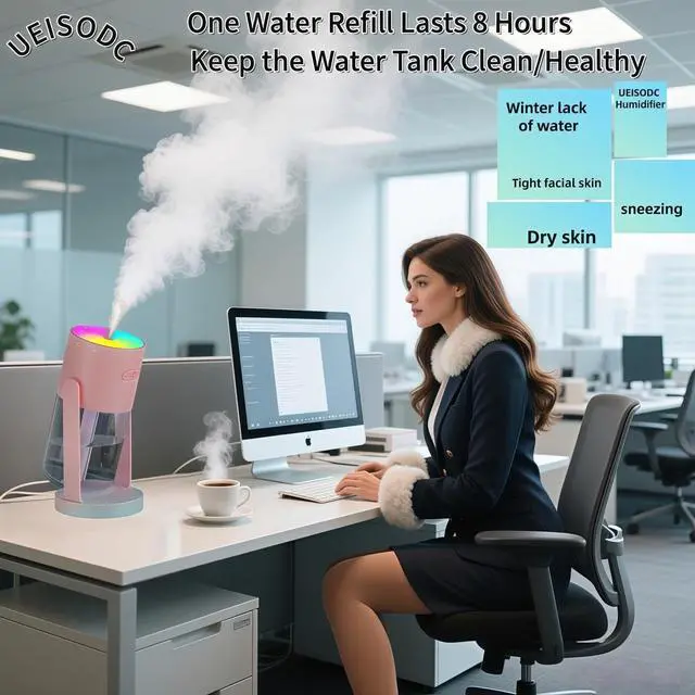 Alt view image 7 of 7 - UEISODC Bedroom Humidifier, USB Mini Portable Humidifier with Ultrasonic Nano-Fine Mist, Auto Shut-Off, Rotatable Design, Quiet Operation, and Easy Refilling & Cleaning