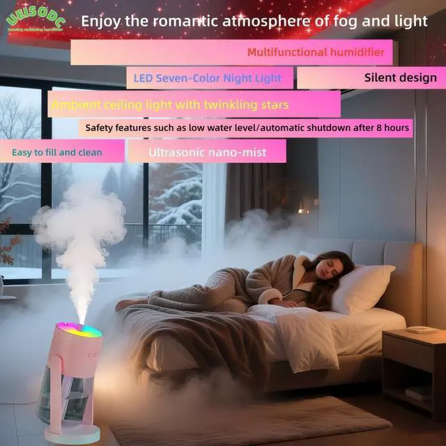 Alt view image 6 of 7 - UEISODC Bedroom Humidifier, USB Mini Portable Humidifier with Ultrasonic Nano-Fine Mist, Auto Shut-Off, Rotatable Design, Quiet Operation, and Easy Refilling & Cleaning