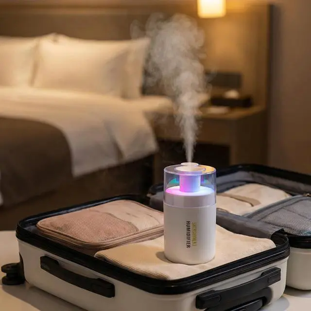 Alt view image 5 of 7 - Mini Humidifier, 2-in-1 Aroma Diffuser & Humidifier, 7-Color LED Night Light, USB Portable, 4H/8H Timer, Auto Shut-Off, for Travel, Hotel, Car, Office, Personal Use (white, 2.8*3.2*4.7)