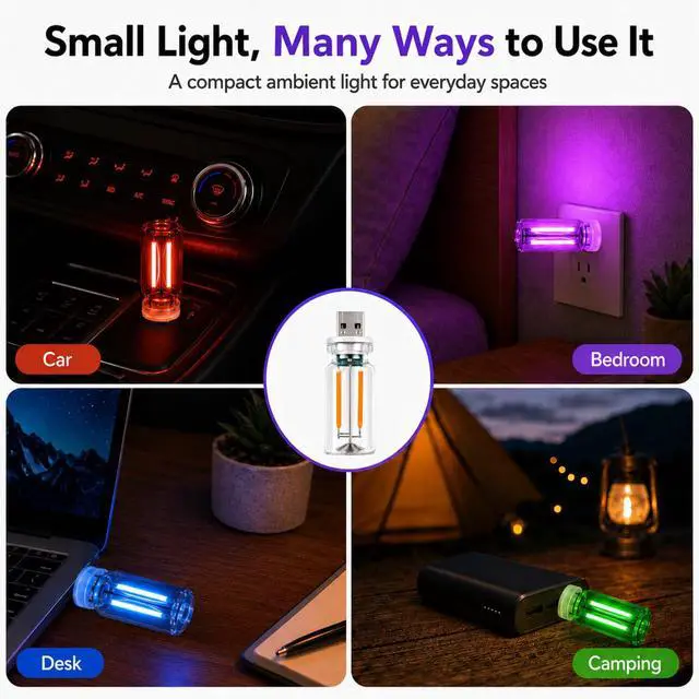Alt view image 4 of 7 - 4PCS Dimmable USB Touch Control Led Night Lights, Glass Plug in USB Light Bulbs, Cute Interior Car Lights, Retro Led Ambient Lighting, Small Mood Lamp for Bedroom, Hallway, Nursery, Camping