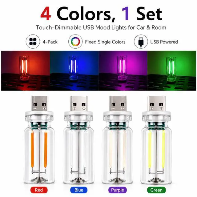Alt view image 5 of 7 - 4PCS Dimmable USB Touch Control Led Night Lights, Glass Plug in USB Light Bulbs, Cute Interior Car Lights, Retro Led Ambient Lighting, Small Mood Lamp for Bedroom, Hallway, Nursery, Camping