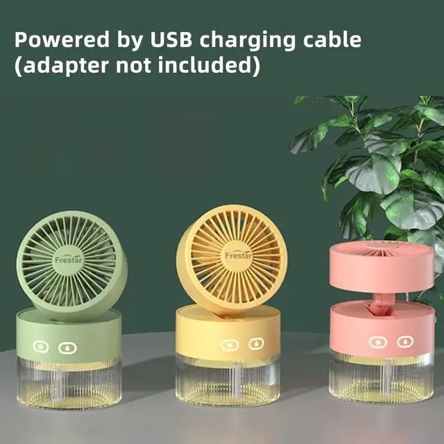 Alt view image 7 of 7 - Personal Cooling Fan and Small Air Humidifier 350ml with LED Night Light, Desktop USB Charging 3 in 1 for Office and Small Room, No Battery, Green