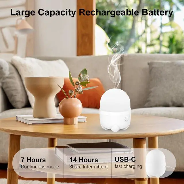 Alt view image 2 of 7 - 150ML Cordless Essential Oil Diffuser, Rechargeable Battery Powered Diffuser, Small Portable Aromatherapy, 6 Hours Works with 7 LED Color Changing Lights