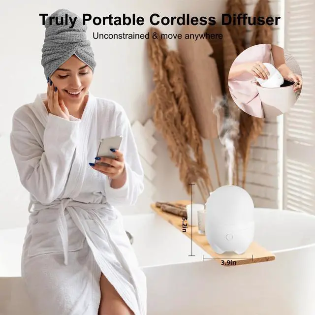 Alt view image 3 of 7 - 150ML Cordless Essential Oil Diffuser, Rechargeable Battery Powered Diffuser, Small Portable Aromatherapy, 6 Hours Works with 7 LED Color Changing Lights