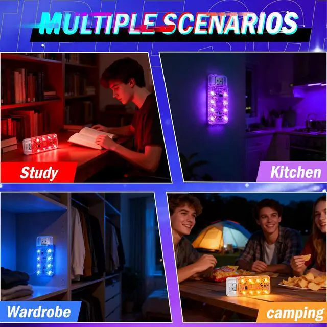 Alt view image 4 of 7 - 4 PCS Car LED Lights, USB Plug-in Rechargeable 8 High-Brightness,Portable Touch Control Dimmable Night Light for Car/Bedroom/Party/Holiday Decoration (1 Red&1 Blue& 1 Green& 1 Purple)