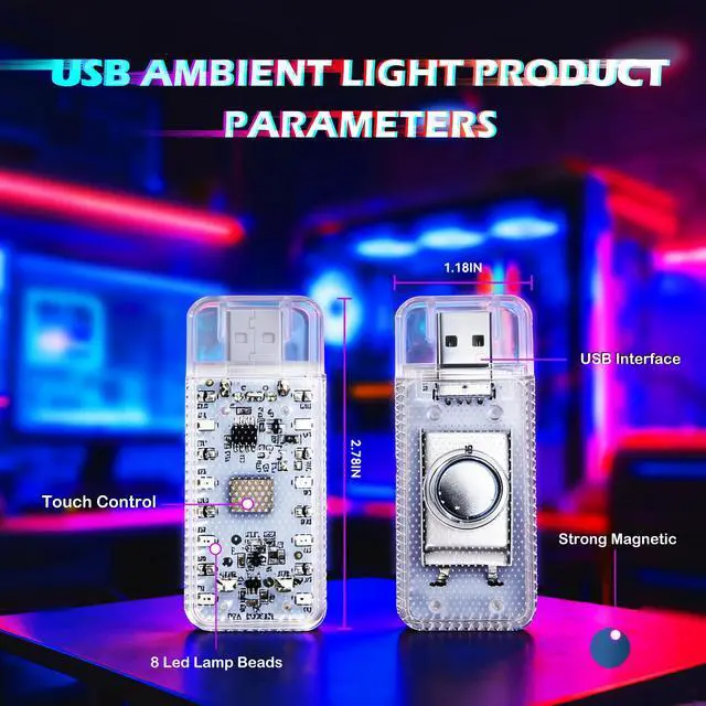 Alt view image 6 of 7 - 4 PCS Car LED Lights, USB Plug-in Rechargeable 8 High-Brightness,Portable Touch Control Dimmable Night Light for Car/Bedroom/Party/Holiday Decoration (1 Red&1 Blue& 1 Green& 1 Purple)