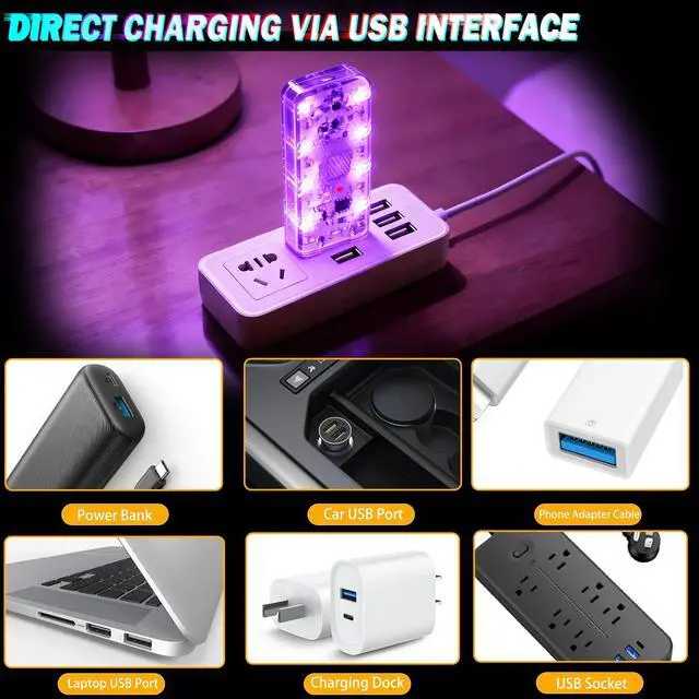 Alt view image 7 of 7 - 4 PCS Car LED Lights, USB Plug-in Rechargeable 8 High-Brightness,Portable Touch Control Dimmable Night Light for Car/Bedroom/Party/Holiday Decoration (1 Red&1 Blue& 1 Green& 1 Purple)