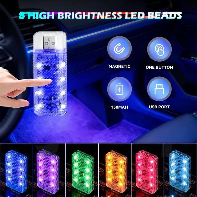 Alt view image 2 of 7 - 4 PCS Car LED Lights, USB Plug-in Rechargeable 8 High-Brightness,Portable Touch Control Dimmable Night Light for Car/Bedroom/Party/Holiday Decoration (1 Red&1 Blue& 1 Green& 1 Purple)