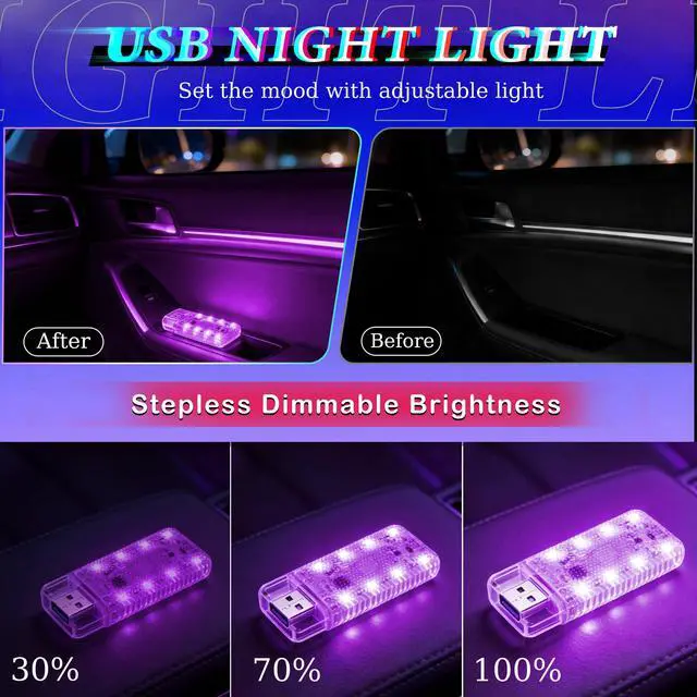 Alt view image 5 of 7 - 4 PCS Car LED Lights, USB Plug-in Rechargeable 8 High-Brightness,Portable Touch Control Dimmable Night Light for Car/Bedroom/Party/Holiday Decoration (1 Red&1 Blue& 1 Green& 1 Purple)
