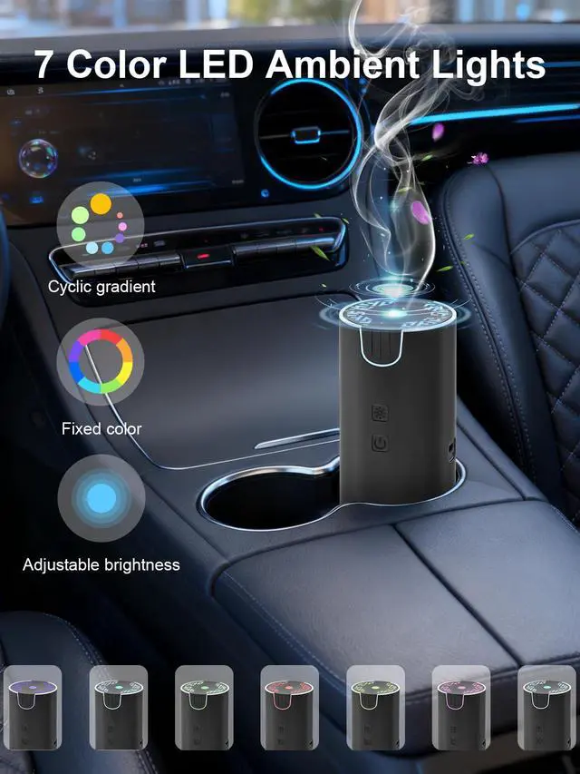 Alt view image 5 of 7 - 100ML Car Diffuser, USB Rechargeable Battery Operated, Cordless Portable Essential Oil Diffuser with 7 LED Color Lights, 2 Timer Modes