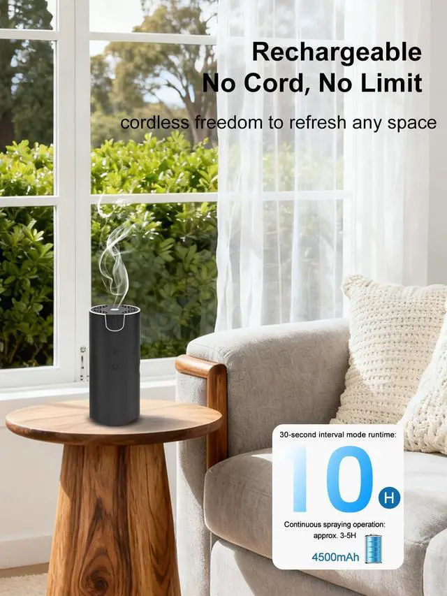 Alt view image 2 of 7 - 100ML Car Diffuser, USB Rechargeable Battery Operated, Cordless Portable Essential Oil Diffuser with 7 LED Color Lights, 2 Timer Modes