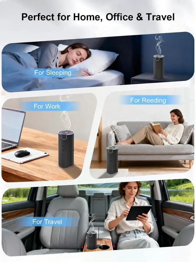 Alt view image 7 of 7 - 100ML Car Diffuser, USB Rechargeable Battery Operated, Cordless Portable Essential Oil Diffuser with 7 LED Color Lights, 2 Timer Modes