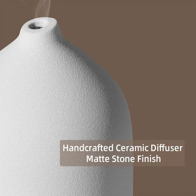 Alt view image 2 of 7 - 200ML Ceramic Essential Oil Diffuser for Home - Ultrasonic Aromatherapy Diffuser Humidifier with 7 Color LED Lights, Auto Shut-Off, 3 Timers for Bedroom, Office, Yoga, Wood Grain Base