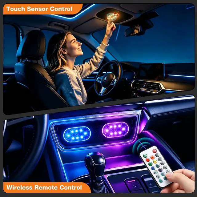 Alt view image 3 of 7 - Magnetic LED Interior Car Lights, 8 Colors RGB Wireless Ambient Nightlight