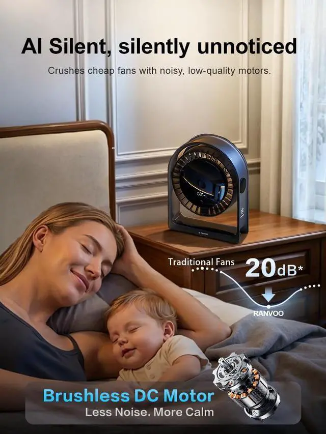 Alt view image 4 of 7 - 2026 New Desk Fan, Quiet Air Circulator Mini Fan for Bedroom, Portable Smart Display USB Fan, 4 Speeds Strong Airflow, 120°Tilt, Small Desktop Table Fans For Office Bedside Room, Translucent Black
