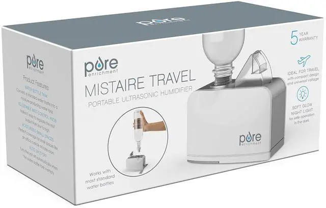 Alt view image 5 of 5 - MistAire Travel - Ultrasonic Cool Mist Water Bottle Humidifier with Auto Shut-Off, Mood Light, Fold-Out Leg, and Storage Bag for Portable Use at Home, Office, Hotel, and More