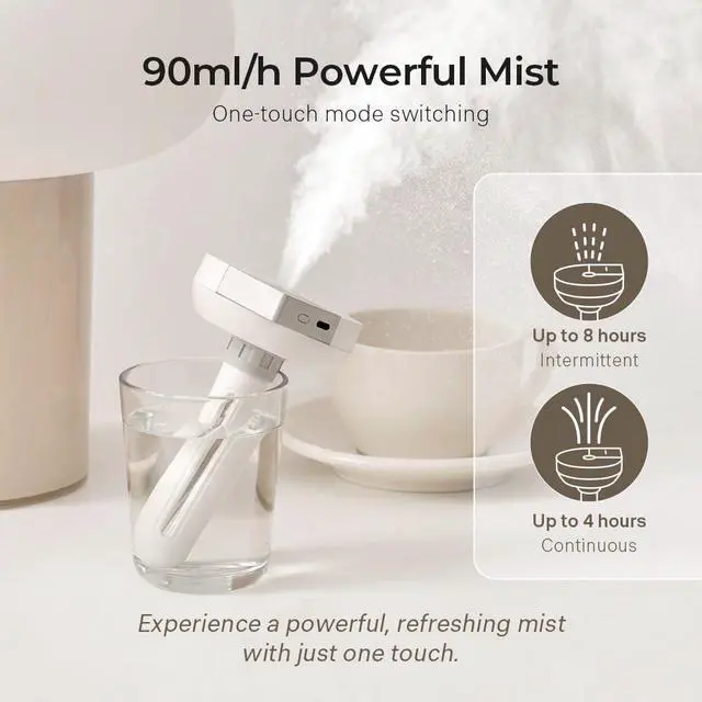 Alt view image 2 of 7 - Mini Humidifier, Portable Wireless Table Humidifier, USB-C Rechargeable Personal Mist Maker with Adjustable Length, Quiet 28dB, Leak-Resistant Design for Car, Bedroom, Office