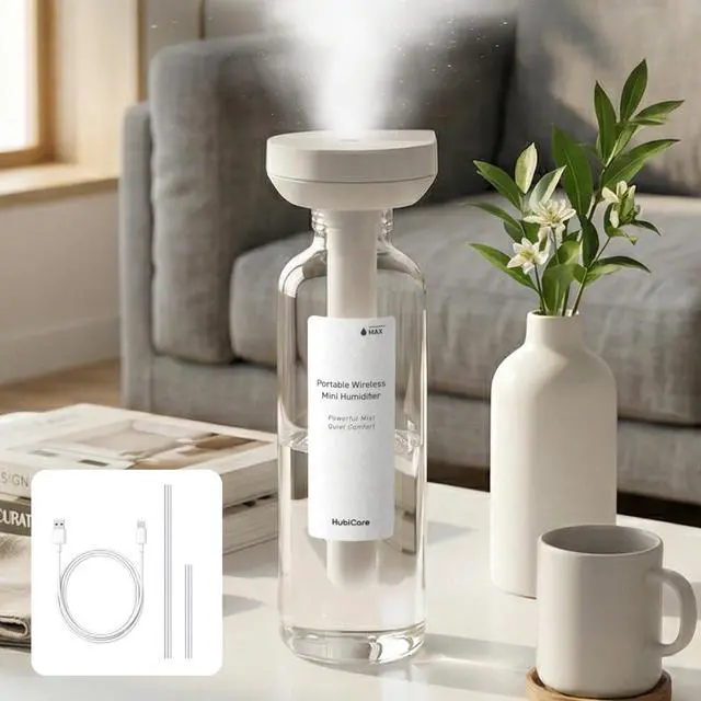 Main image of Mini Humidifier, Portable Wireless Table Humidifier, USB-C Rechargeable Personal Mist Maker with Adjustable Length, Quiet 28dB, Leak-Resistant Design for Car, Bedroom, Office