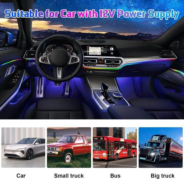 Alt view image 3 of 6 - Acrylic Interior Car LED Strip Light RGB Dreamcolor 10 in1 with Wireless APP, 175 inches 593 LED 16 Million Color Fiber Optic Automotive Ambient Light Kits Music Sync Sound Activated Car Neon Lights