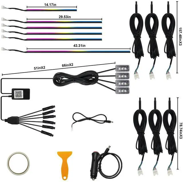 Alt view image 5 of 6 - Acrylic Interior Car LED Strip Light RGB Dreamcolor 10 in1 with Wireless APP, 175 inches 593 LED 16 Million Color Fiber Optic Automotive Ambient Light Kits Music Sync Sound Activated Car Neon Lights