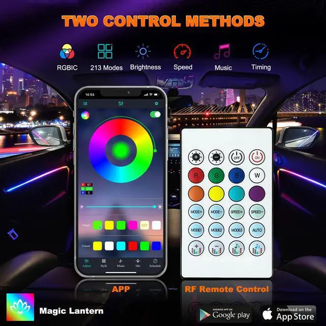 Alt view image 7 of 7 - Interior Car LED Strip Lights, Acrylic LED Lights for Car with Dynamic Dreamcolor Chasing, Ambient Lighting Kits Music Sync Wireless APP and RF Remote Control (8 in 1)