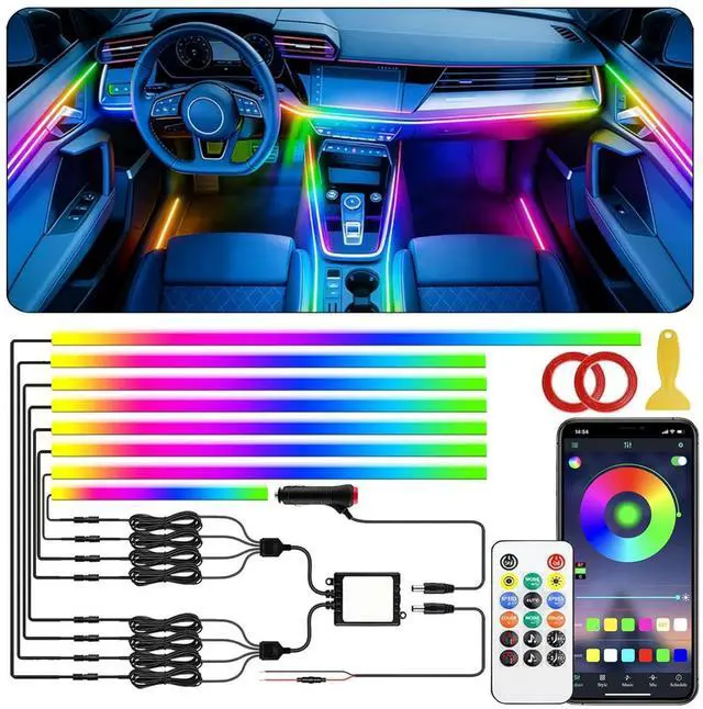 Main image of Dreamcolor Acrylic Interior Car LED Strip Light with APP Remote Control, RGB 8 in 1 with 235 inches 800 LEDs Fiber Optic Strip Lights for Car, Dynamic Chasing Music Sync Neon Car Ambient Lighting Kits