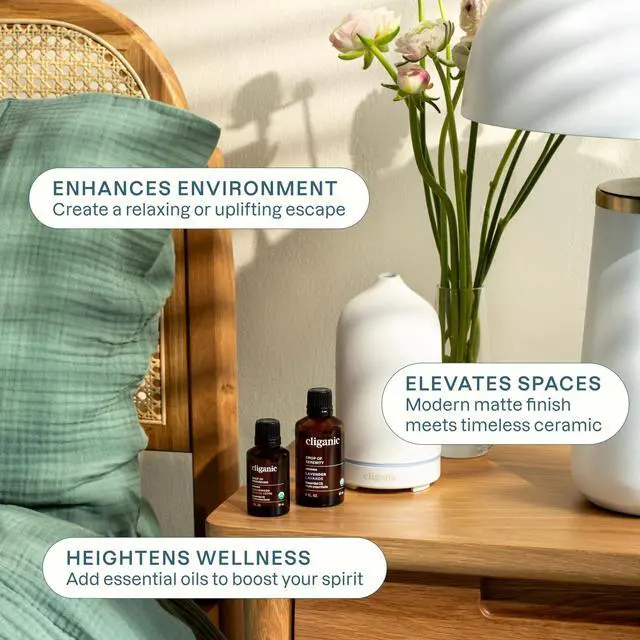 Alt view image 4 of 6 - Ceramic Diffuser (White), 100ml Ultrasonic for Essential Oils Aromatherapy, Home & Office