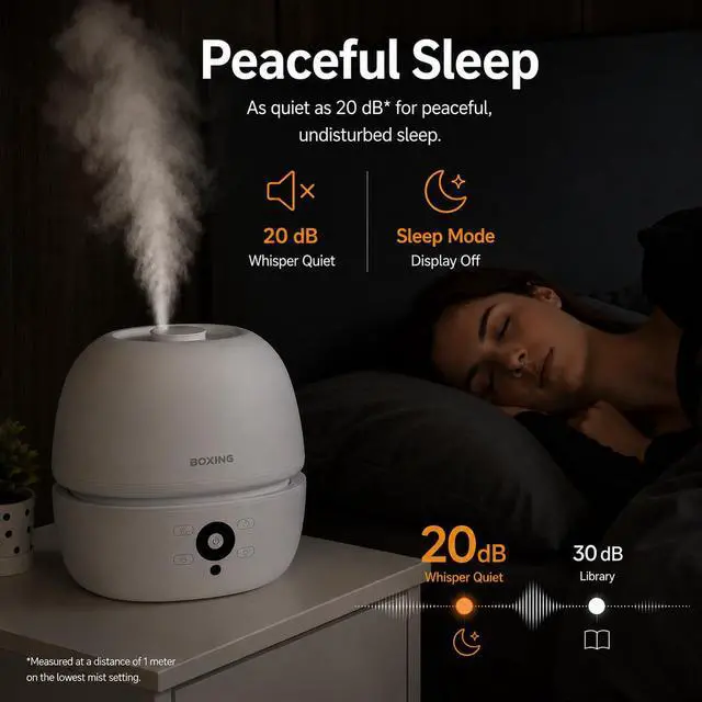 Alt view image 4 of 7 - 3L Top Fill Humidifier for Bedroom, 20dB Whisper-Quiet Cool Mist with Easy Remote Control, 30H Runtime, Night Light, Essential Oil Tray, Timer for Baby, Plants and Home