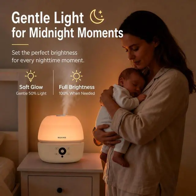 Alt view image 6 of 7 - 3L Top Fill Humidifier for Bedroom, 20dB Whisper-Quiet Cool Mist with Easy Remote Control, 30H Runtime, Night Light, Essential Oil Tray, Timer for Baby, Plants and Home