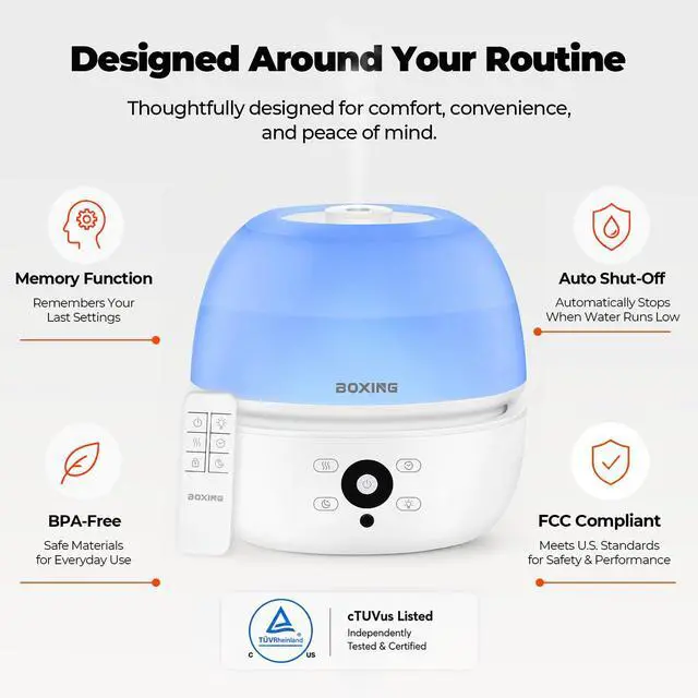 Alt view image 7 of 7 - 3L Top Fill Humidifier for Bedroom, 20dB Whisper-Quiet Cool Mist with Easy Remote Control, 30H Runtime, Night Light, Essential Oil Tray, Timer for Baby, Plants and Home