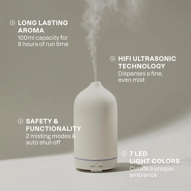 Alt view image 3 of 7 - Ceramic Diffuser (Black), 100ml Ultrasonic for Essential Oils Aromatherapy, Home & Office