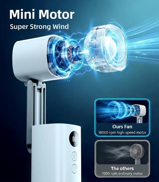 Alt view image 4 of 7 - Mini Handheld Turbo Fan with Flashlight Light
